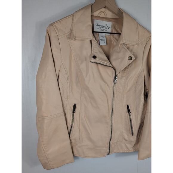 American Rag Jacket Womens L Pink Faux Leather Moto Full Zip Quilted Biker Style - Picture 5 of 15